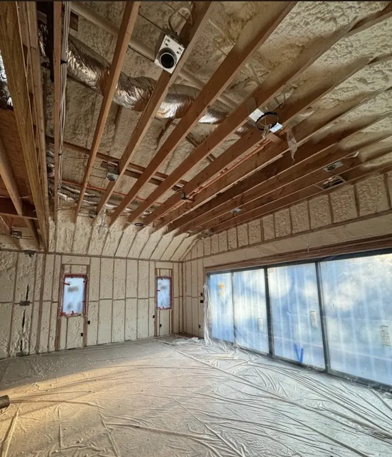 Interior walls and ceiling insulated with spray foam during new construction in Ladera Heights